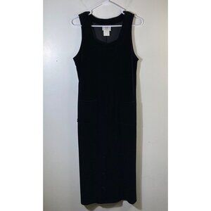 Womens Studio Ease Velvet Jumper Dress Black 8P Pockets Buttons on‎ Bottom Midi